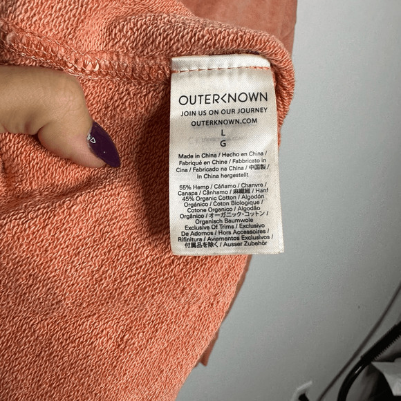 OUTERKNOWN Sur Snap Hoodie Grapefruit orange hemp cotton womens l LARGE - Picture 7 of 9